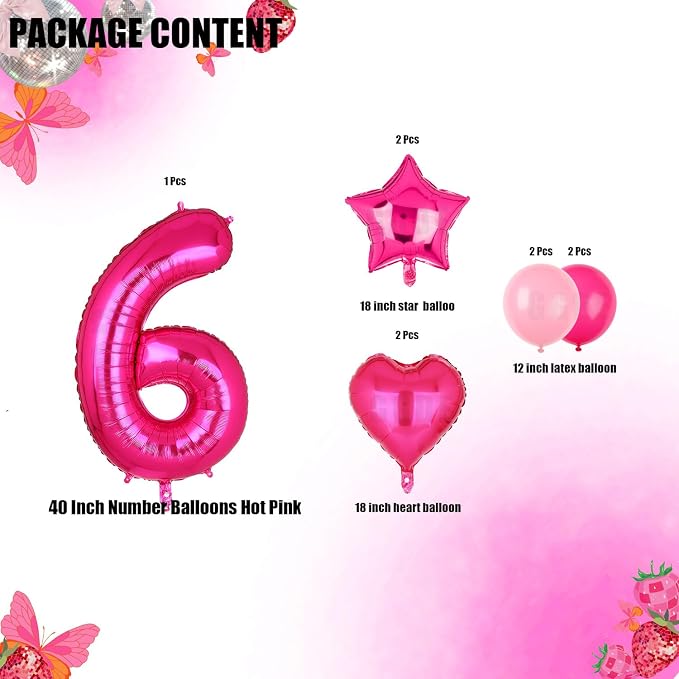 40 Inch Number Balloons Hot Pink 6 Cowgirl Pink 6th Birthday Decor 9 Pcs | - Image 2