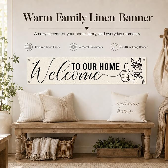 Welcome to Our Home Hanging Banner, Funny Farmhouse Porch Sign Decor - Image 3