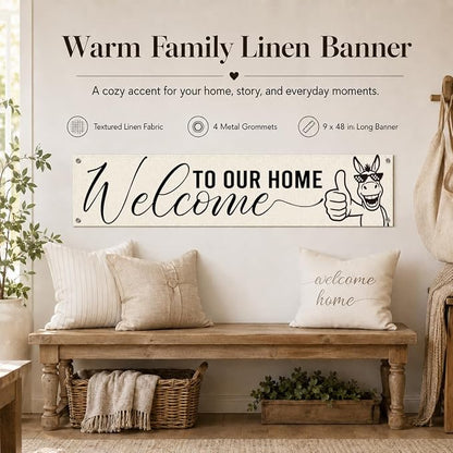 Welcome to Our Home Hanging Banner, Funny Farmhouse Porch Sign Decor - Image 3