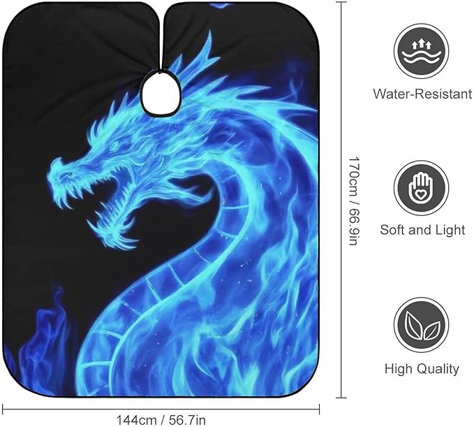 Professional Haircut Salon Cape Hair Cutting Barber Cape for Men Women Blue Fire Flames Dragon