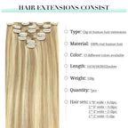 DOORES Clip in Human Hair Extensions - Balayage Dark Blonde Highlighted Bleach Blonde 120g 7pcs 22 Inch Real Human Hair Natural Thick Silky