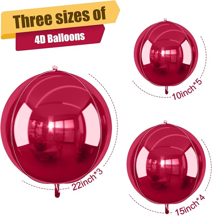 12Pcs Burgundy Red Round Foil Balloons, Metallic Deep Red Foil Balloon - Image 2