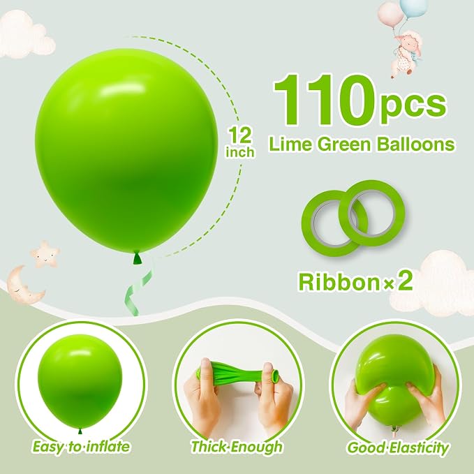 110pcs Lime Green Balloons 12 Inch Latex Balloon - Image 2