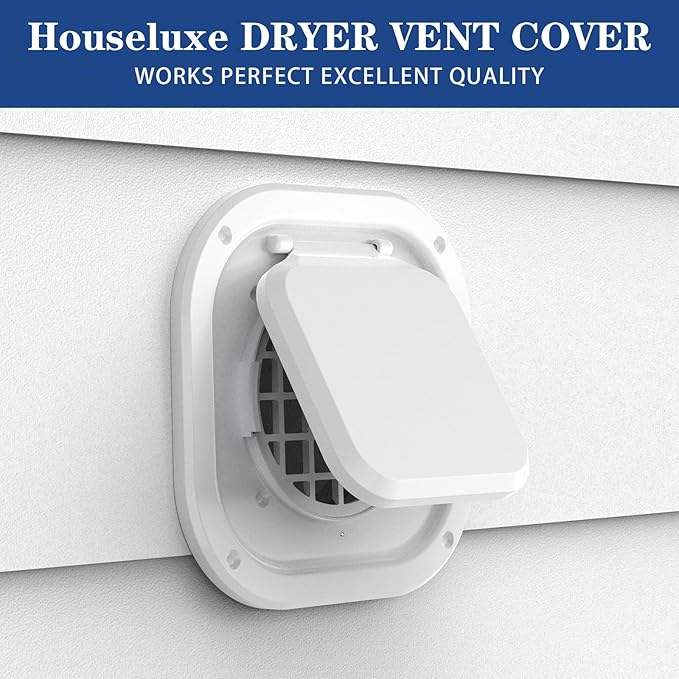 Dryer Vent Cover Outside 4 inch, Magnetic Door Design, Durable Airflow Vent with Lint Trap Screen, Thickened Material, 7 inch x 7 inch Size, White