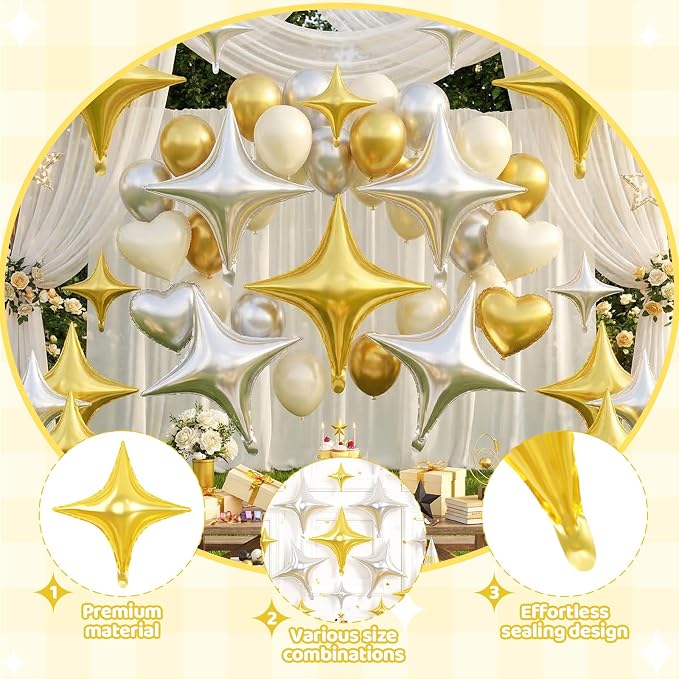 Gold Silver Star Balloons, 26 Inch and 10 Inch Gold Stars Shaped Balloon - Image 3