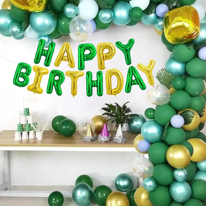 TONIFUL 16 Inch Green Gold Happy Birthday Balloons Banner Decor - Image 4