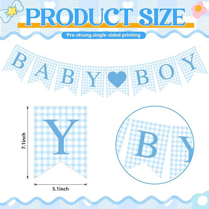 Hahafelt 1 Pcs Blue Gingham Baby Boy Banner - Image 4