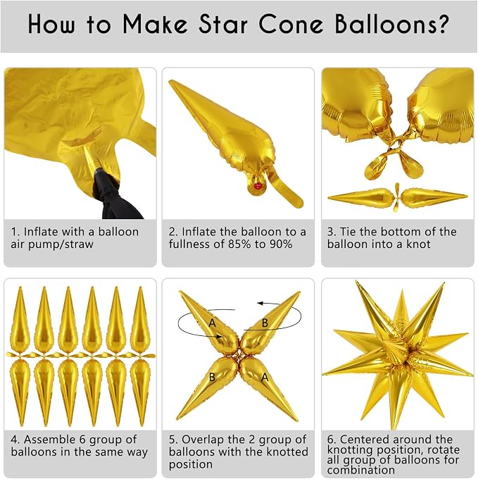 72 Pcs Star Balloons Foil Explosion Balloons Magic 12 Point Star Cone Balloon - Image 7
