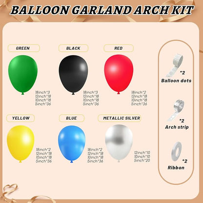 412Pcs Red Blue Yellow Green Black Balloon Arch Garland Kit, 18 12 10 5 Inch - Image 2