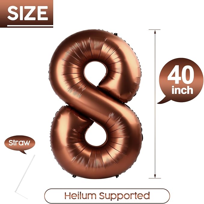 8 Balloon - Brown Birthday Number Balloons, 40 Inch Decorations Men Women | - Image 5