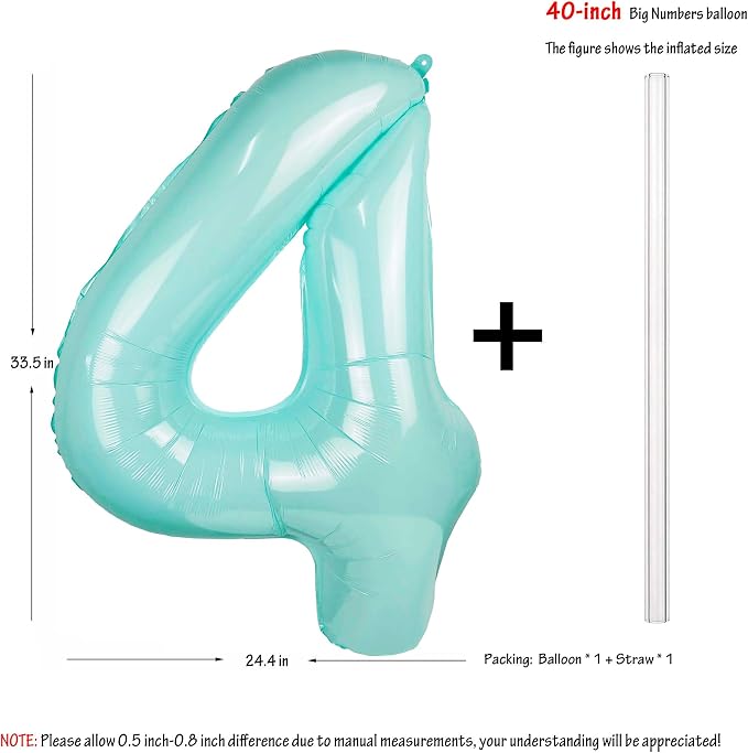 Macaron Blue Number 4 Balloon 40in Large Helium Foil Polyester Film Balloon | - Image 2