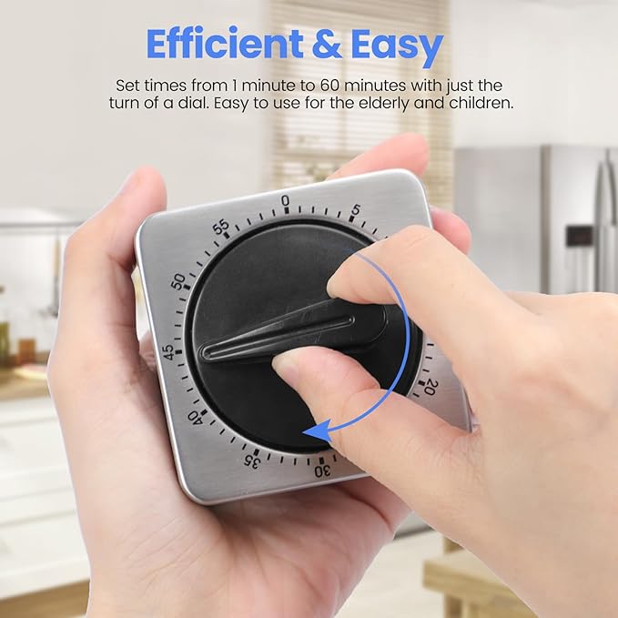 Kitchen Timers for Cooking, Chef Cooking Timer Clock with Loud Alarm,100% Mechanical Desk Timer - No Batteries Required - Magnetic Backing, Exquisite Stainless Steel Body - Countdown Reminder Magnetic