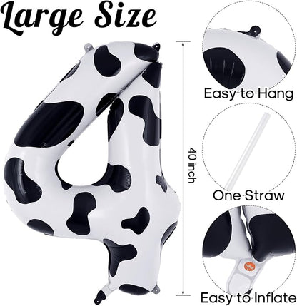 Cow Print Number 4 Balloon, Large 40 Inch Cow Number Birthday Balloons - Image 3