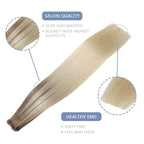 COOKAYU Invisi Edge Tape in Hair Extensions Human Hair, Ash Brown to Platinum Blonde 20Inch 20pcs 45g Straight Invisible Injected Tape in extensions