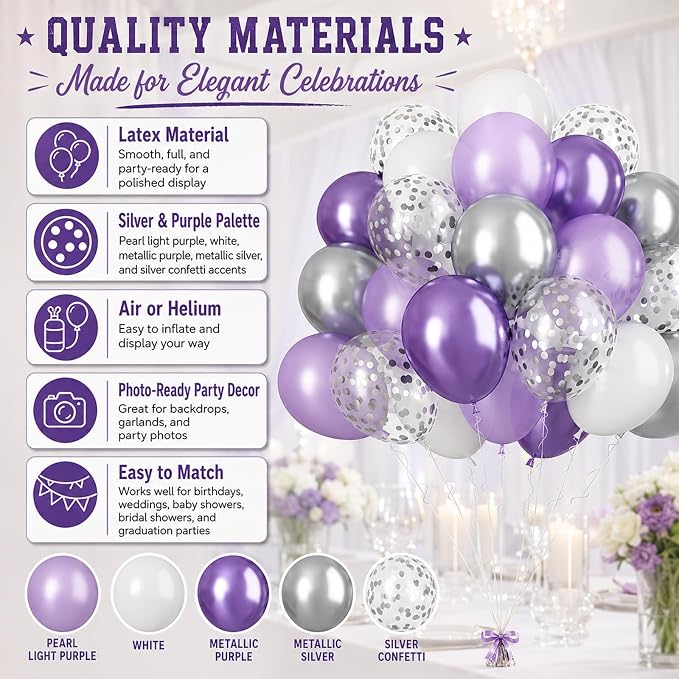 Purple Silver Balloons, Girls Baby Shower Women Bridal Shower Wedding - Image 7
