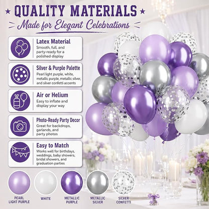 Purple Silver Balloons, Girls Baby Shower Women Bridal Shower Wedding - Image 7