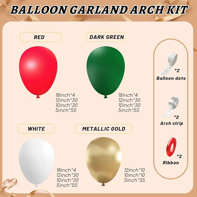412pcs Red Green White Balloon Garland Arch Kit, 18 12 10 5 inch Different - Image 2