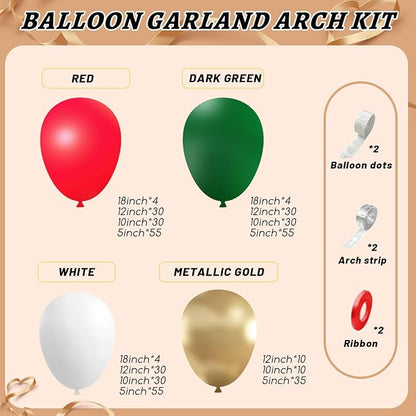 412pcs Red Green White Balloon Garland Arch Kit, 18 12 10 5 inch Different - Image 2