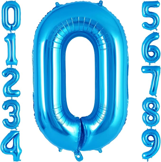 Blue Number 0 Balloon 40 Inch, Big Large Foil Helium Number Balloons, Jumbo by AIQINHU