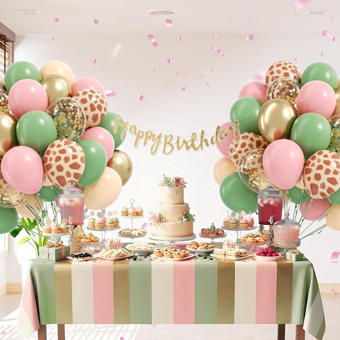 12inch Safari Balloons with Green Pink Nude Metallic Gold Confetti Balloons | - Image 6