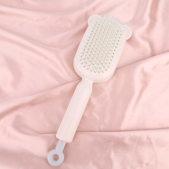 Retractable Air Cushion Massage Comb for Woman, Comfortable Self-Cleaning Detangling Hair Clean Brush with Pull Ring Anti-Static Comb for All Hair Types (White)