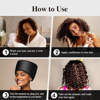 Heated Electric Thermal Steamer Cap for Natural Black Afro Hair - Hot Spa Treatment Hat with Temperature Control for Deep Conditioning at Home - Black