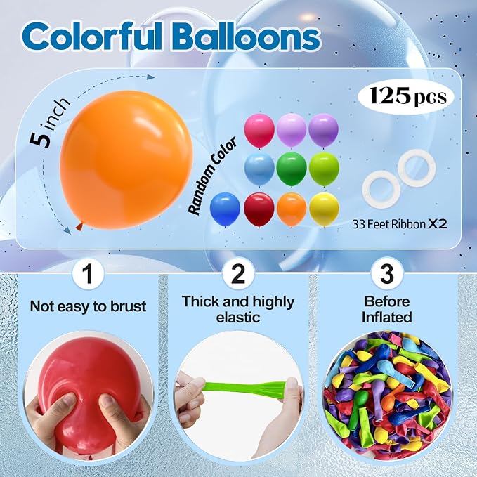 125 pcs Rainbow Latex 5 Inch Balloons, Small Balloons - Image 2