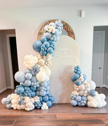 Dusty Blue White Sand Balloon Arch Garland Kit 141pcs Slate Fog Baby Blue Sand - Image 5