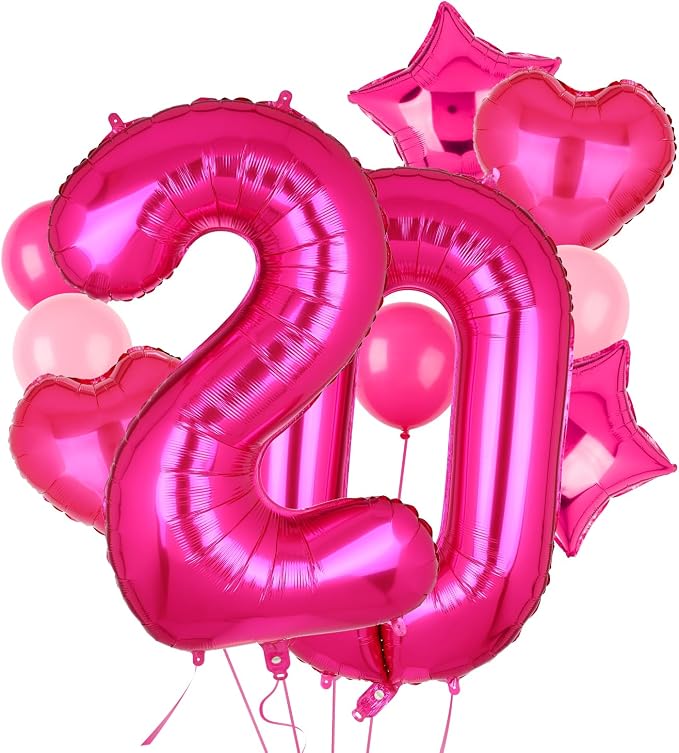 40 Inch Number Balloon Hot Pink 20 Set Pink Theme 20th Birthday Decor 10Pcs | by GGDE