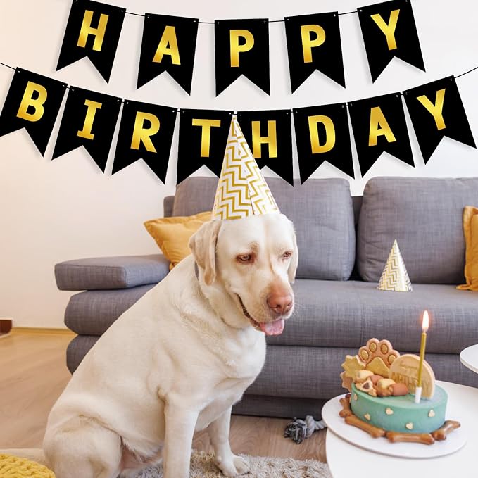 Hooqict Happy Birthday Banner Black and Gold Birthday Decorations - Image 5