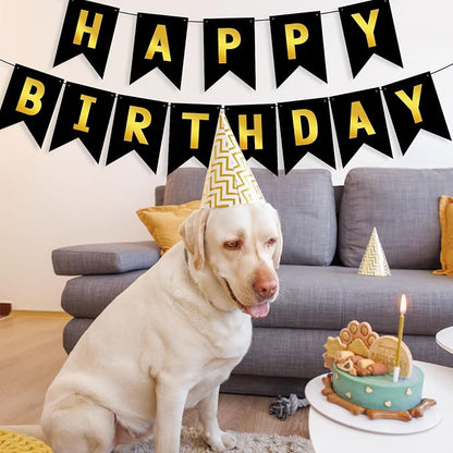 Hooqict Happy Birthday Banner Black and Gold Birthday Decorations - Image 5
