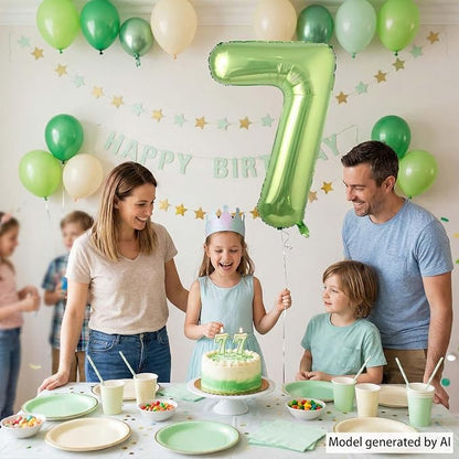 Light Green Number 7 Balloon 40 Inch, Glossy Metallic Digit Party Supplies | - Image 2