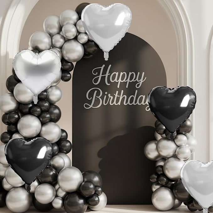 Black Silver Heart Balloons - Image 8