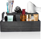 Wooden Hair Dryer Holder - Rustic Hair Tools Organizer with 3 Circular Holes and 1 Compartment, Bath Accessories Supplies Organizer for Bathroom Vanity Countertop Storage Hair Dryer, Vintage Black