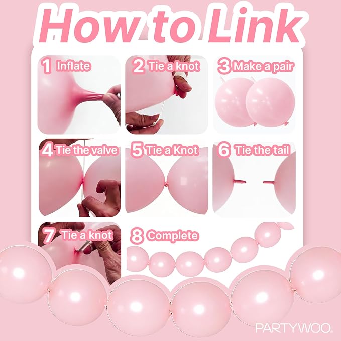 PartyWoo Baby Pink Linking Balloons 100pcs 12 Inch Pink Link Balloons | - Image 5