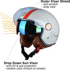 Open Face Motorcycle Helmet for Adults, DOT Approved,3/4 Retro Vespa Helmet, Dual Visors Men's and Women's Motorbike Casco for Moped Cruiser Bobber and Chopper