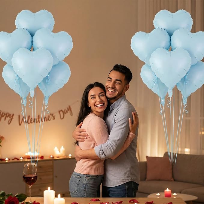 12 Pcs Blue Heart Balloons, 18 Inch Heart Foil Balloons Love Balloon Valentine - Image 4