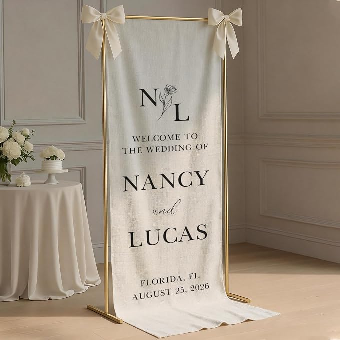 Personalized Wedding Welcome Sign Banner – Custom Couple Names & Date, Elegant - Image 3