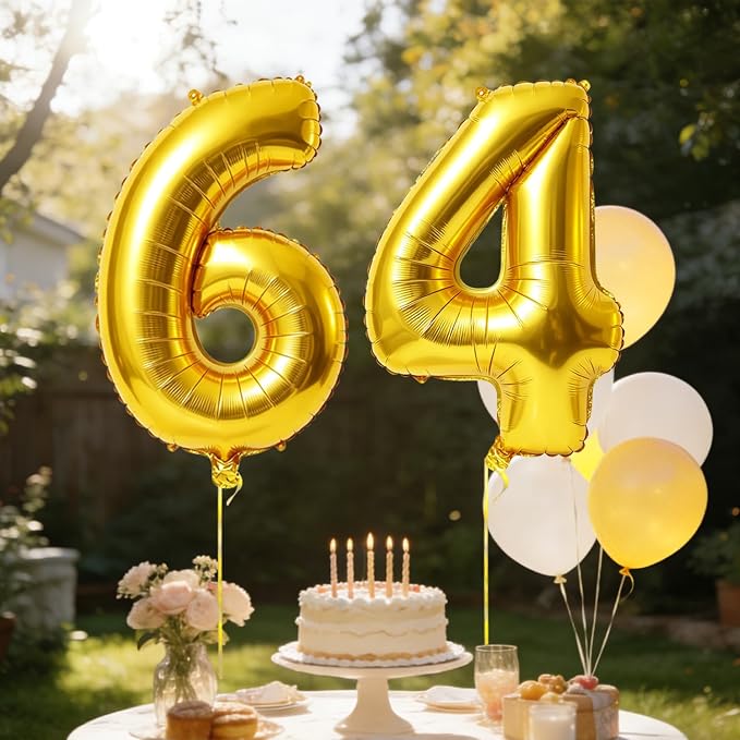40 Inch Number 64 Balloons for 64th Birthday Party Decorations, 0-100 Gold - Image 3