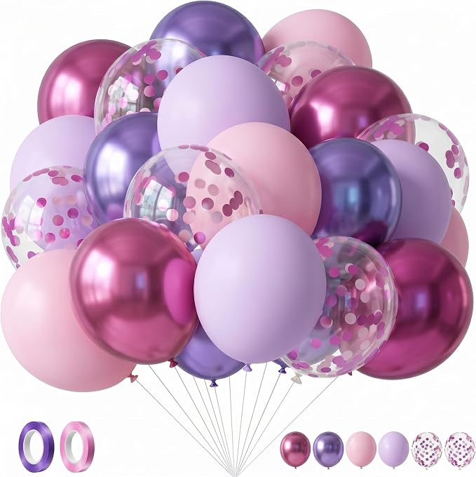 Civaner 48 Pcs Kpop Pink and Purple Balloons 12 Inch Metallic Purple Pink Latex by Civaner