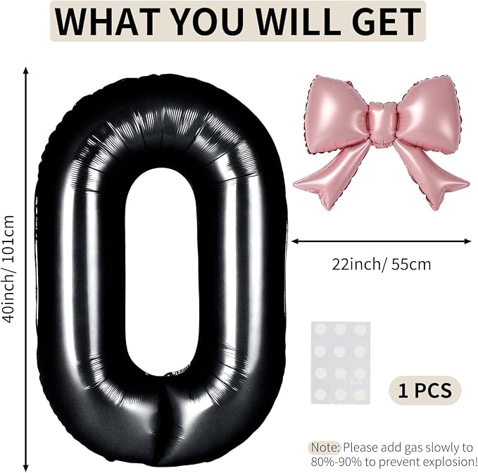 40 Inch Black Number 0 Balloon - Image 2