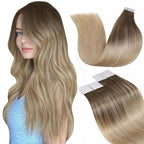 LaaVoo Tape in Hair Extensions Human Hair Brown to Ash Blonde Hair Extensions Tape in Invisible Tape on Extensions Brown to Ash Blonde 18inch 20pcs/50g