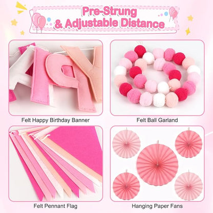 3D Happy Birthday Banner, Pre-Strung Felt Party Decorations | Ready-to-Hang 3D - Image 5