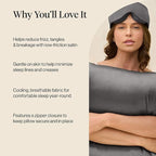 Kitsch Satin Pillowcase with Zipper for Hair & Skin, Softer Than Silk Pillow Cases Queen Size Set of 2, Wrinkle-Free, Smooth and Cooling Satin Pillow Covers, Standard Size 19"x26" - Charcoal, 2pcs