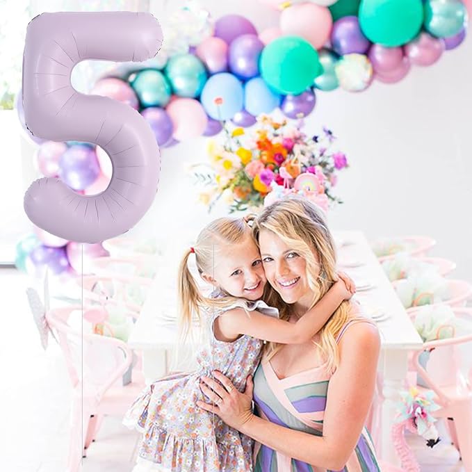 TONIFUL 40 Inch Pastel Purple Number 5 Balloon – Big Lilac Mylar Foil Number - Image 5