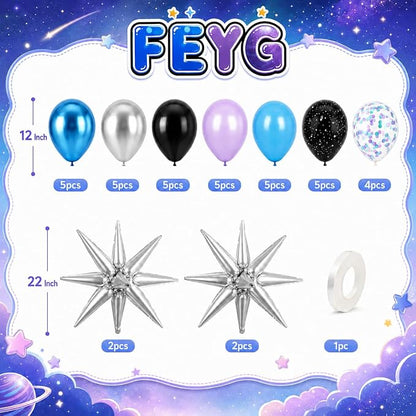 Outer Space Balloons for Kids Party Decor | 12 Inch Black Purple Galaxy Balloons - Image 2
