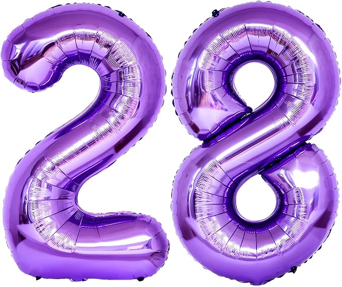 Purple 28 Number Balloons, 40 Inch Giant Number 28 Balloons Foil Mylar Helium by Lovoir