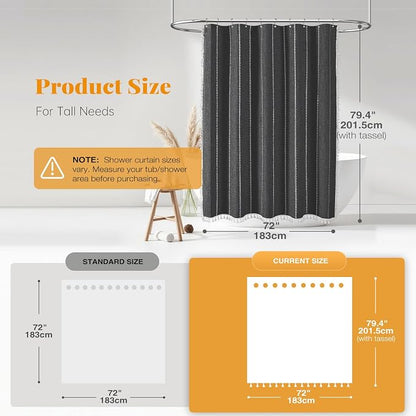 72x78 Long Farmhouse Linen Heavy Duty Shower Curtain, Charcoal Grey | Tall Size - Image 3