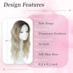 Hair Topper, 360° 3D Hair Toppers for Women with Thinning Crown, 20 Inch Long Wavy Curly Hair Pieces Clip in Bangs (Ombre Light Blonde with Dark Root, 20 inch, Side Bangs)
