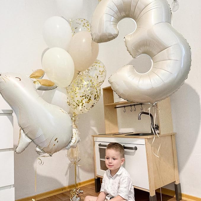 40 Inch Cream Number 9 Balloon, Digital 9 Cream White Giant 9 Foil Balloon - Image 7